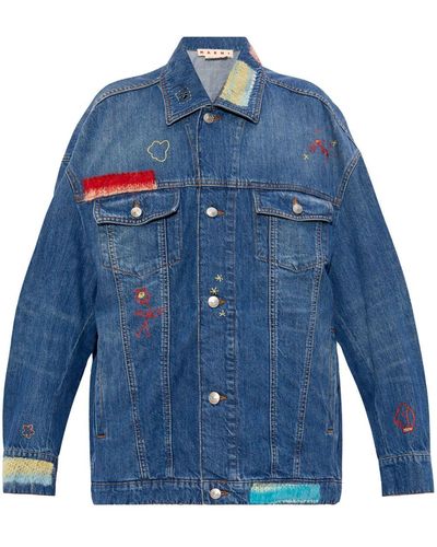 Marni Knitted-panel Denim Jacket - Blue