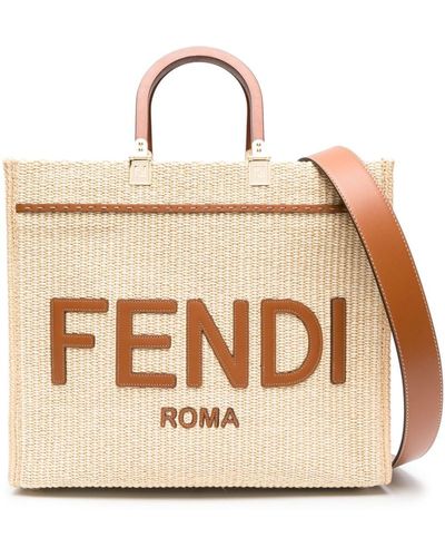 Fendi Borsa Susnshine in paglia e pelle liscia - Neutro