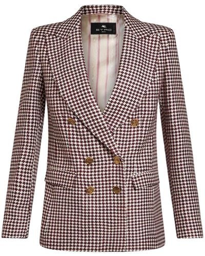 Etro Houndstooth-pattern Double-breasted Jacket - White