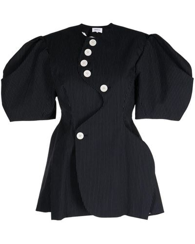 Enfold Pinstripe Short-sleeve Blouse - Black