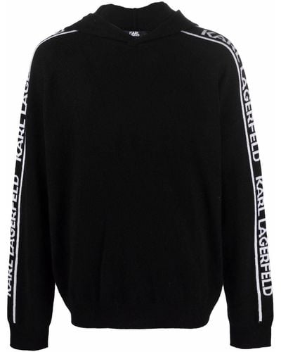 Karl Lagerfeld Cashmere Logo-trim Hoodie - Black