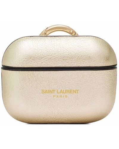 Saint Laurent Étui pour AirPods Pro en cuir - Neutre