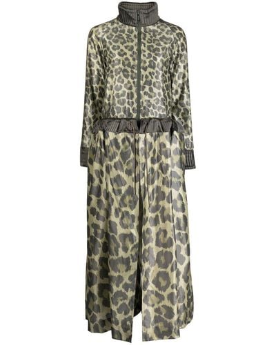 Sacai Robe longue à imprimé léopard - Vert