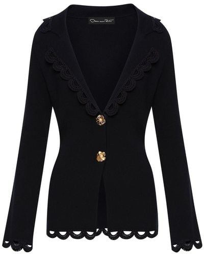Oscar de la Renta V-neck Crochet-trim Jacket - Black