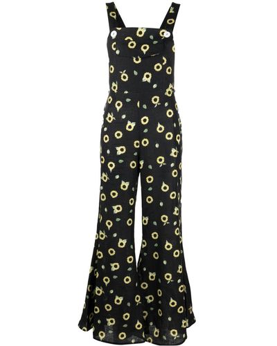 Sleeper Baccara Floral Print Linen Jumpsuit - Black