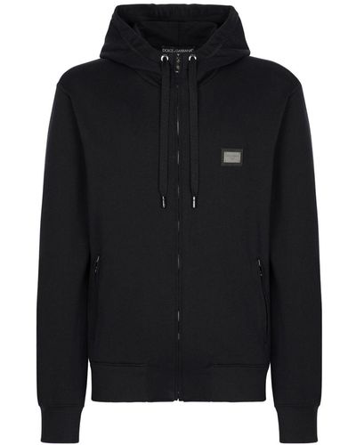 Dolce & Gabbana Hoodie zippé à logo - Noir