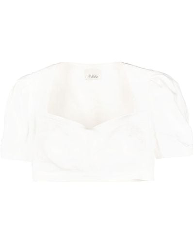 MARANT ETOILE Cropped Puff-sleeve Top - White