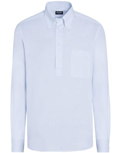 Zegna Long-sleeve Cotton-linen Shirt - Blue