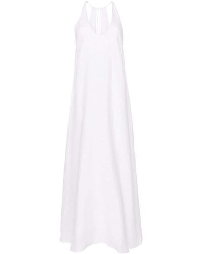 120% Lino Halterneck Lurex-detailed Maxi Dress - White