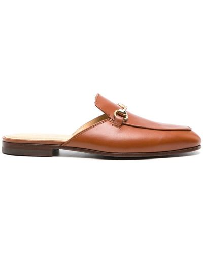 SCAROSSO Horsebit-detail Leather Slippers - Brown