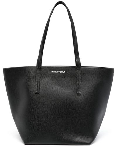 Bimba Y Lola Large Logo-stamp Leather Shoulder Bag - Black