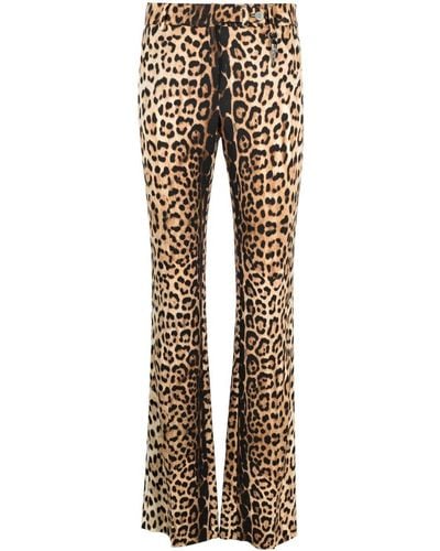 Roberto Cavalli Slim-cut Leopard-print Trousers - Natural