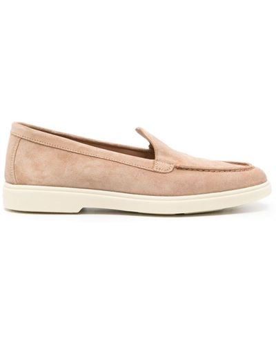 Santoni Round-toe Suede Loafers - Natural