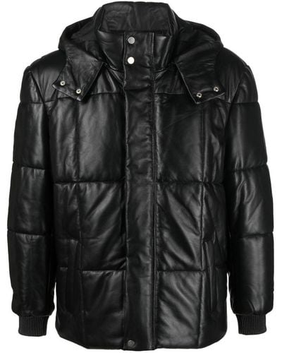 Arma Micro Leather Padded Puffer Jacket - Black
