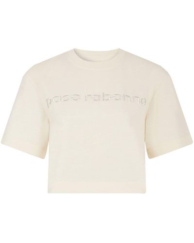 Rabanne T-shirt crop à logo brodé - Blanc