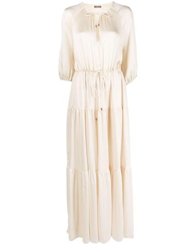 Peserico Half-length Sleeve Tiered Maxi Dress - Natural