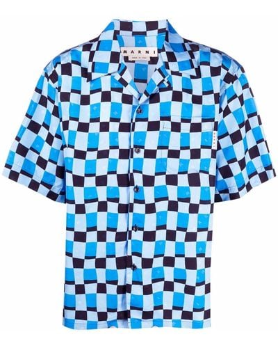 Marni Check-pattern Bowling Shirt - Blue