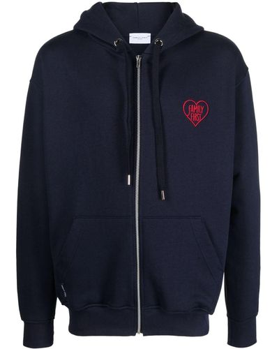 FAMILY FIRST Embroidered-logo Zip-up Hoodie - Blue