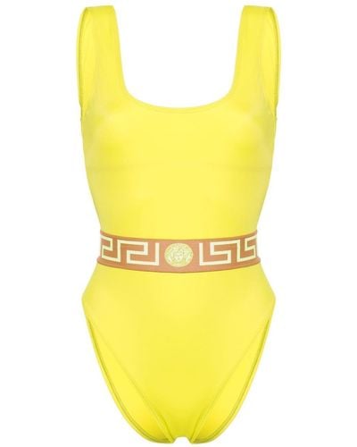 Versace Badeanzug mit Medusa Head Greca-Elastikband - Gelb
