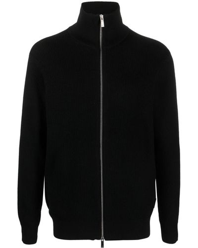 Armani Exchange Zip-up Ribbed Sweatshirt - Black