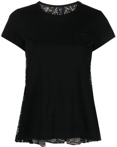 Sacai Paisley-print Paneled Short-sleeve T-shirt - Black