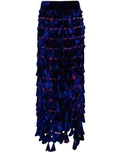 A.W.A.K.E. MODE Laser-cut Velvet Disc Maxi Skirt - Blue