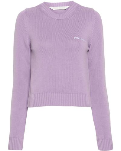 Palm Angels Logo-embroidered Cotton Sweater - Purple