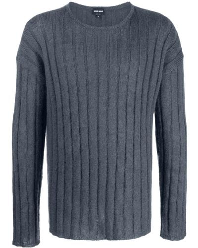 Giorgio Armani Ribbed Knit Mohair-wool Blend Sweater - Blue