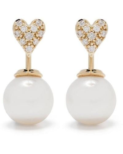 Mizuki 14kt Yellow Gold Small Diamond Heart And Pearl Horizon Earrings - Metallic