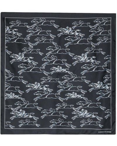 Longchamp Gallop Denim Logo-print Silk Scarf - Black