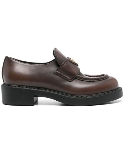 Prada Triangle-logo Leather Loafers - Brown