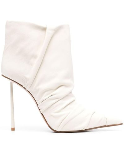 Le Silla Fedra 120mm Ruched Leather Ankle Boots - White