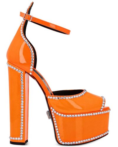 Philipp Plein Crystal-embellished Leather Platform Sandals - Orange
