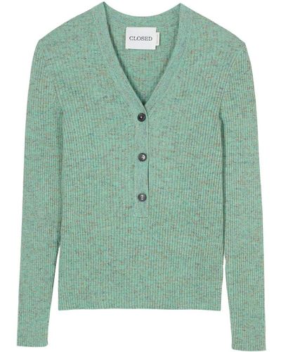 Closed V-neck Mélange Sweater - Green