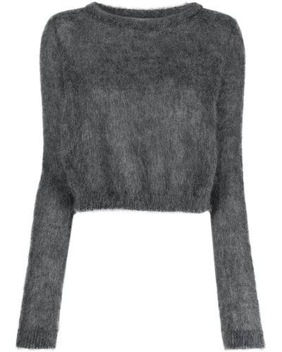Alberta Ferretti Cropped Brushed-knit Sweater - Gray