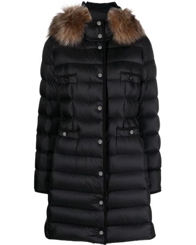 Moncler Shearling-trim Hooded Quilted Coat - Black