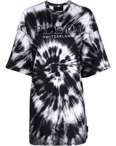 Philipp Plein Vestido tipo camiseta con motivo tie-dye y logo - Negro