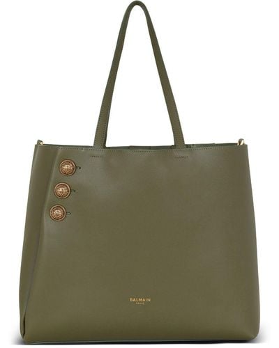 Balmain Embleme Leather Tote Bag - Green
