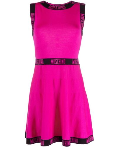 Moschino Robe courte évasée à bande logo - Rose