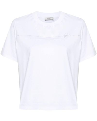 Peserico Camiseta con detalle de cuentas - Blanco