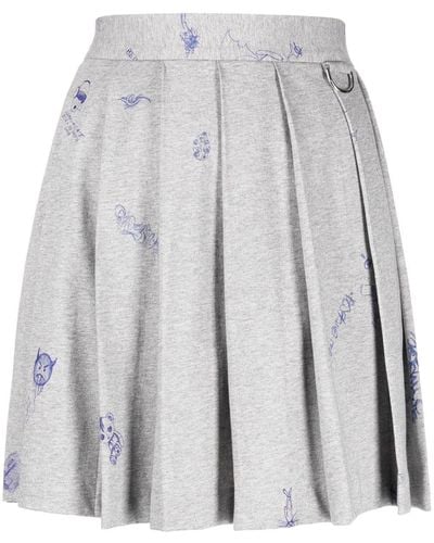 Vetements Graphic-print Pleated Miniskirt - Gray