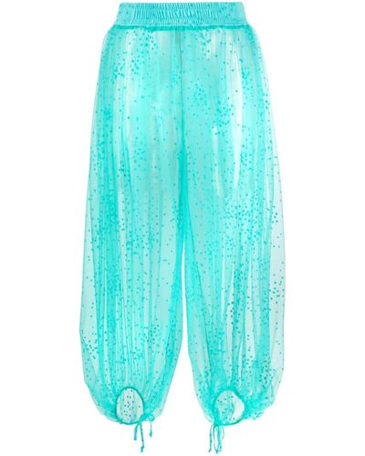 Styland Star-embroidered Tulle Cropped Pants - Blue