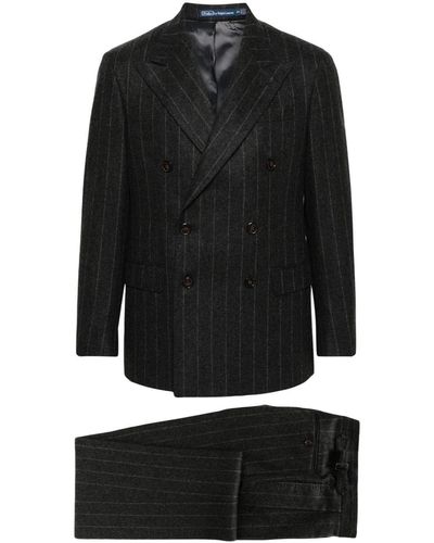Polo Ralph Lauren Double-breasted Pinstriped Wool Suit - Black