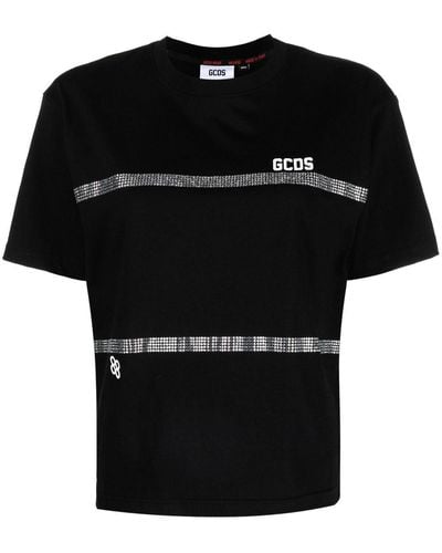 Gcds ラインストーンストライプ Tシャツ - ブラック