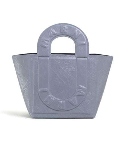 Marni Logo-embossed Leather Tote Bag - Blue