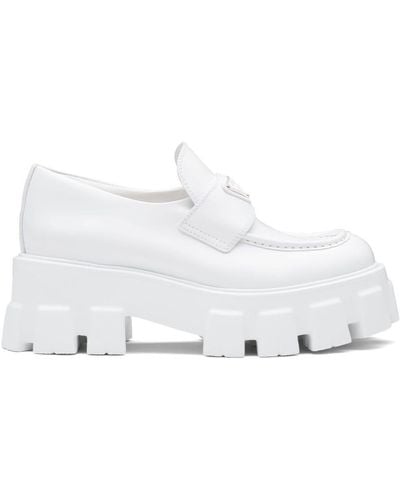 Prada Moonlith Brushed Leather Loafers - White
