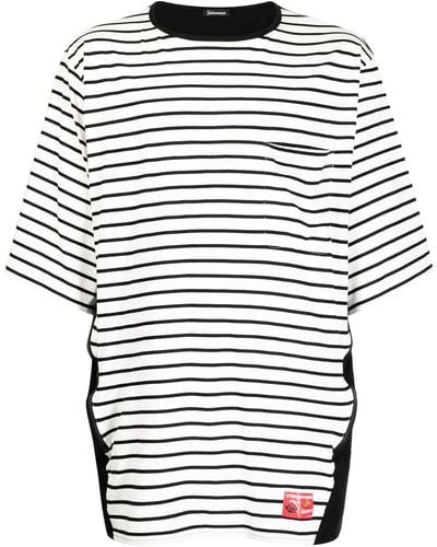 Undercover T-shirt rayé en coton à patch logo - Noir