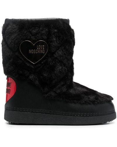 Love Moschino Logo-plaque Faux-fur Boots - Black