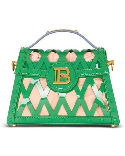Balmain B-buzz Dynasty Openwork Leather Tote Bag - Green