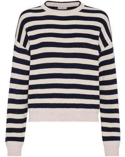 Brunello Cucinelli Striped cotton-knit jumper - Blau